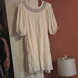 Old Navy Cream Dress with Gray Embroidery